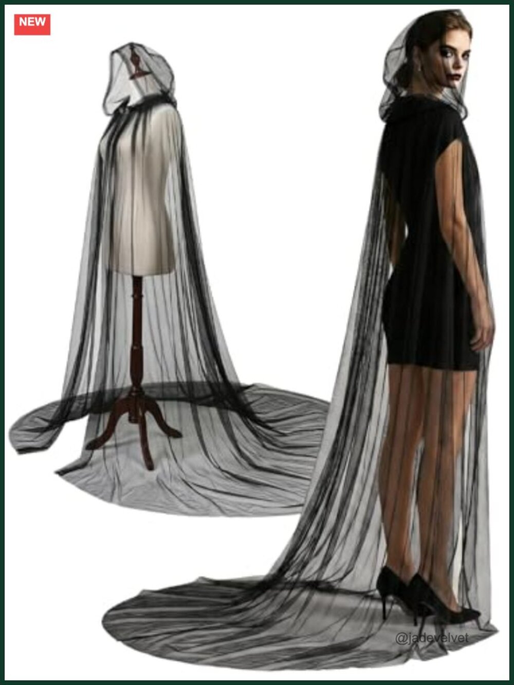 Women's Gothic Lace Cape Hooded Cloak Halloween Witch